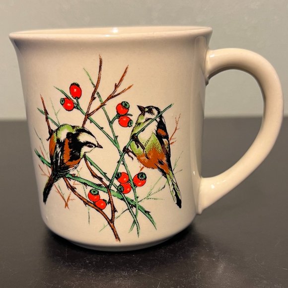 Otagiri JAPAN Chickadees on Red Berry Laden Branches Ceramic Mug - Picture 1 of 7